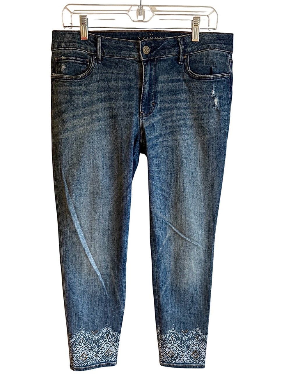 White House Black Market Embellished Skinny Crop Mid Rise Denim Jeans Size 8